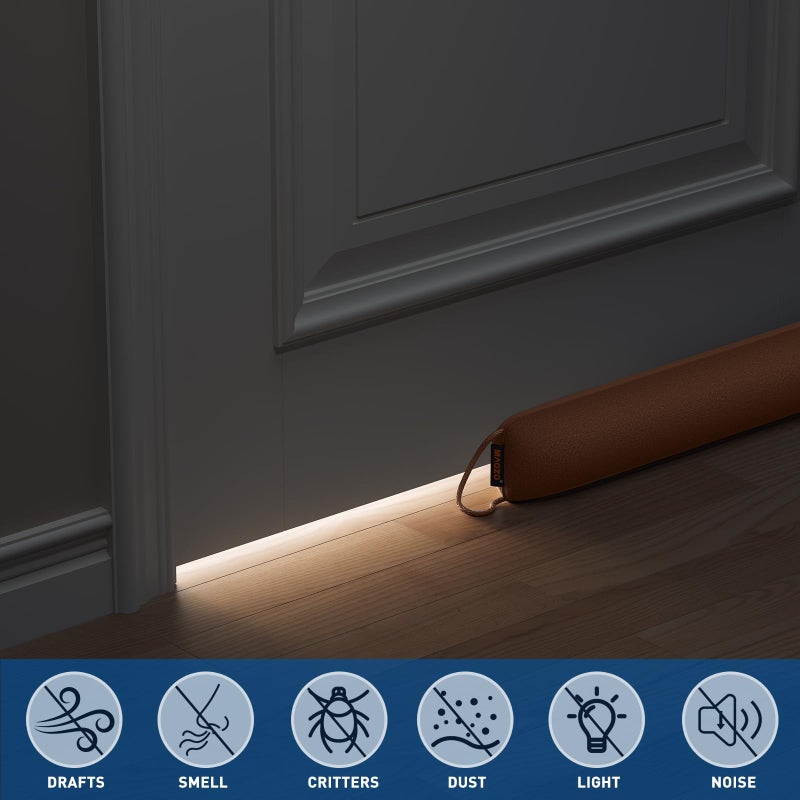 MAGZO Door Draft Stopper, 32 Inch Under Door Draft Blocker Noise Stopper, Weighted Wind Blocker Draft Guard for Bottom of Door, Brown - Image 5